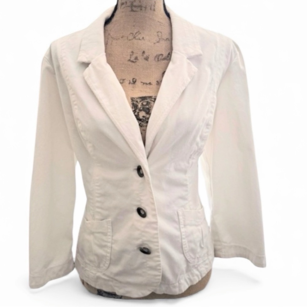 Sonoma Lifestyle White Denim 3/4 Sleeve Jacket 3 Button Front Women’s Size XL